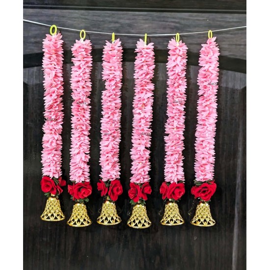 afarza Artificial Flower Garland Toran Red Rose Bell Wall Hanging for Door HangingHome Decoration Backdrop Pooja Gift 18 Inch 6 Pieces-2418BABYPINK