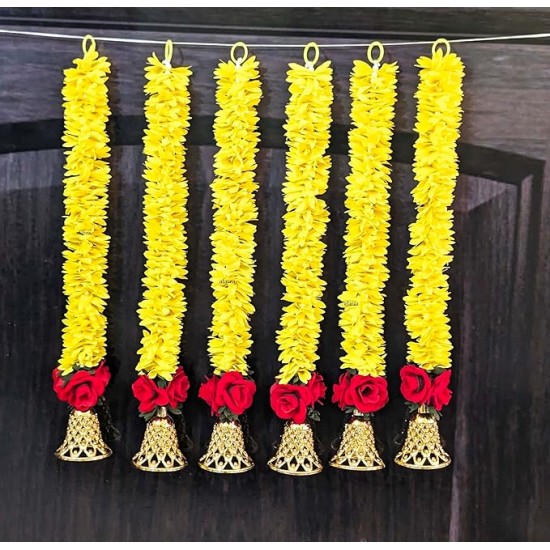 afarza Artificial Flower Garland Toran Red Rose Bell Wall Hanging for Door Home Decoration Backdrop Pooja Gift 18 Inch 6 Pieces-2419-yell