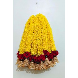 afarza Artificial Flower Garland Toran Red Rose Bell Wall Hanging for Door Home Decoration Backdrop Pooja Gift 18 Inch 6 Pieces-2419-yell