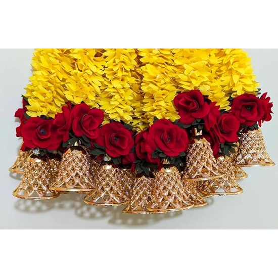 afarza Artificial Flower Garland Toran Red Rose Bell Wall Hanging for Door Home Decoration Backdrop Pooja Gift 18 Inch 6 Pieces-2419-yell