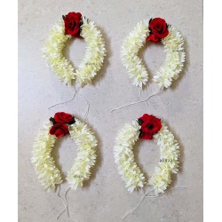 Afarza Veni Gajra Hair Bun Artificial mogra Jasmine With red Gulab Juda Women Pack 4 pieces (gulab-white)