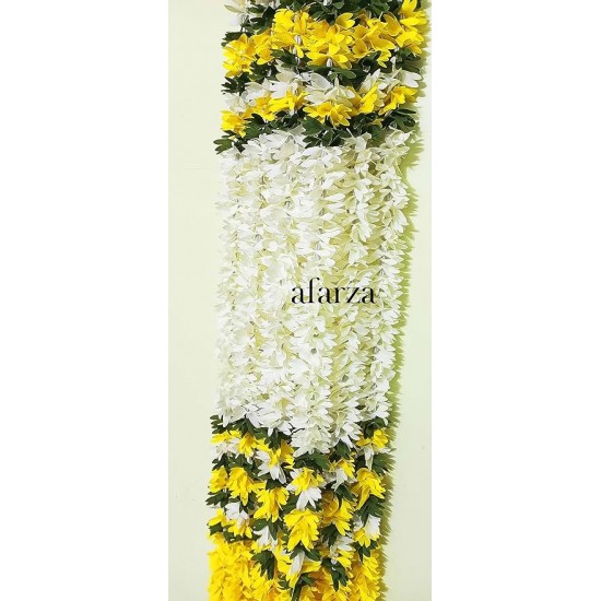 afarza Artificial Flower Garland Toran for Door Entrance Home Decoration Hanging 4 pieces 5 ft p-Yellow-White