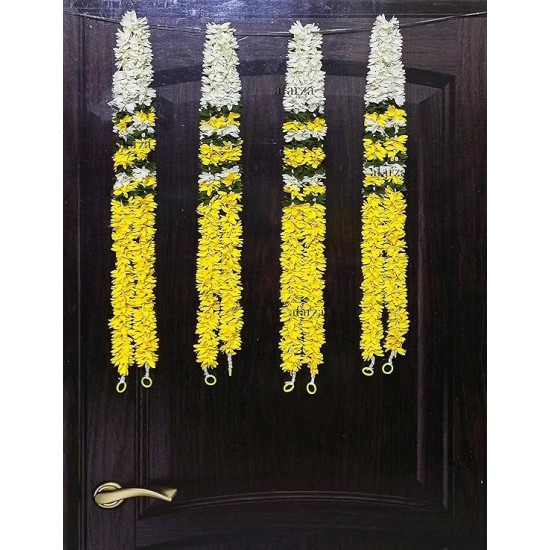 afarza Artificial Flower Garland Toran for Door Entrance Home Decoration Hanging 4 pieces 5 ft p-Yellow-White